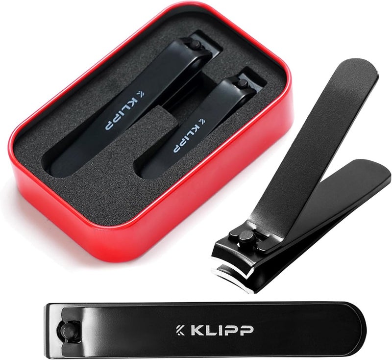 KLIPP طقم قص الأظافر للرجال والنساء - مقص أظافر من الفولاذ المقاوم للصدأ مع شفرات منحنية ومستقيمة، طقم مقص أظافر احترافي مع علبة معدنية للهدايا والسفر - Image 1
